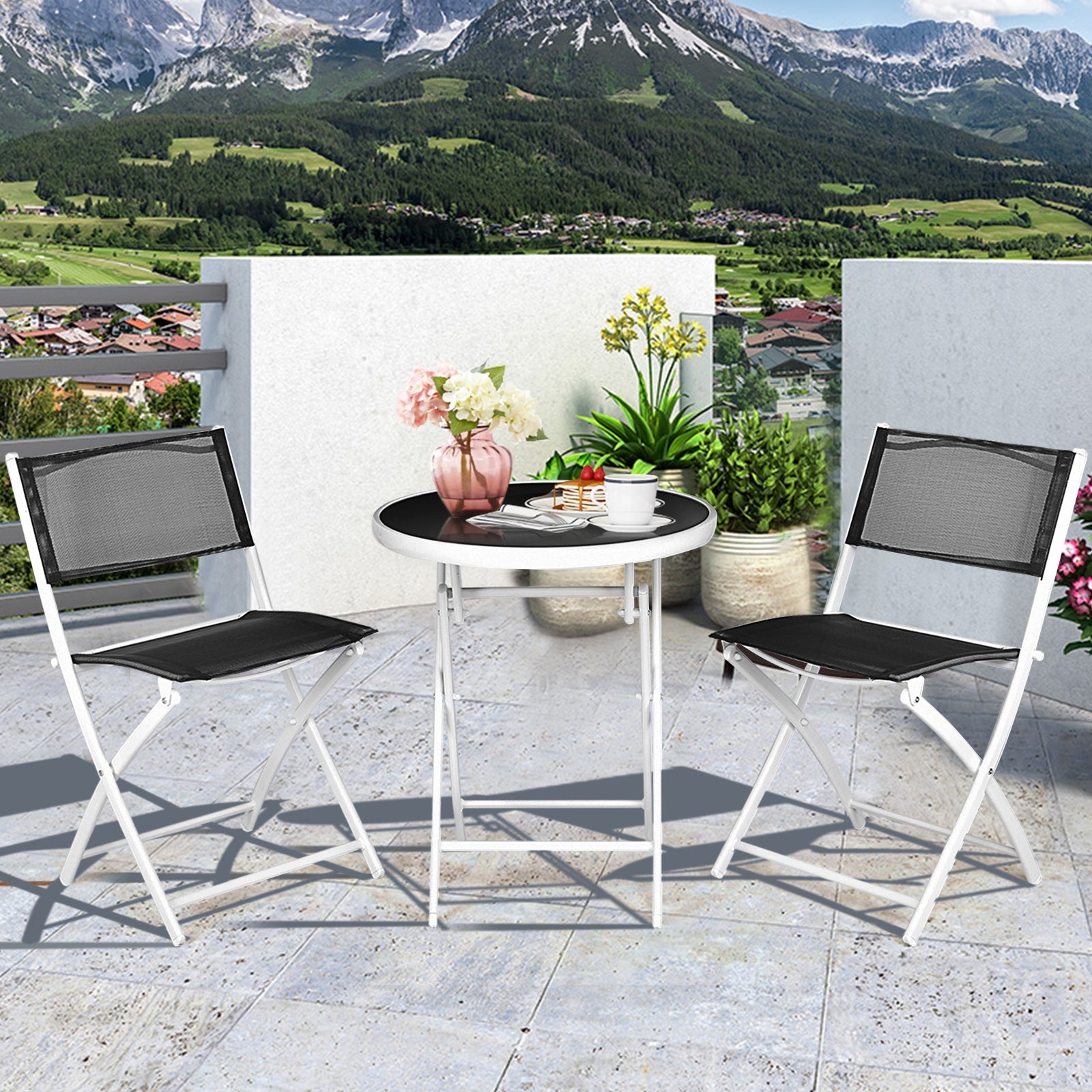 3 PCS Folding Bistro Table Chairs Set Garden Backyard Patio Furniture Black New, Black Patio Conversation Sets at Gallery Canada