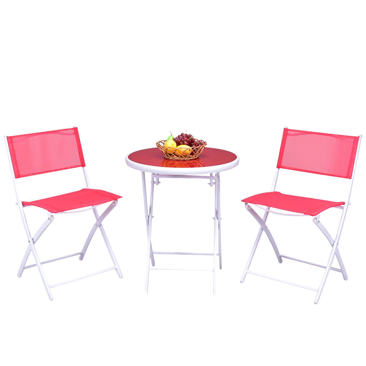 3 Piece Patio Folding Bistro Set, Red Patio Conversation Sets at Gallery Canada