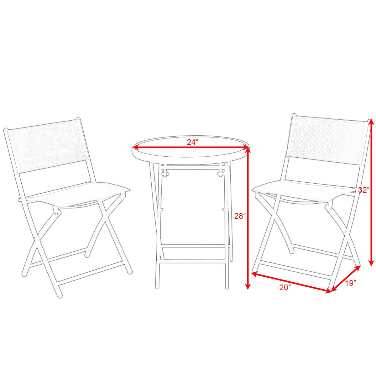 3 Piece Patio Folding Bistro Set, Red Patio Conversation Sets at Gallery Canada