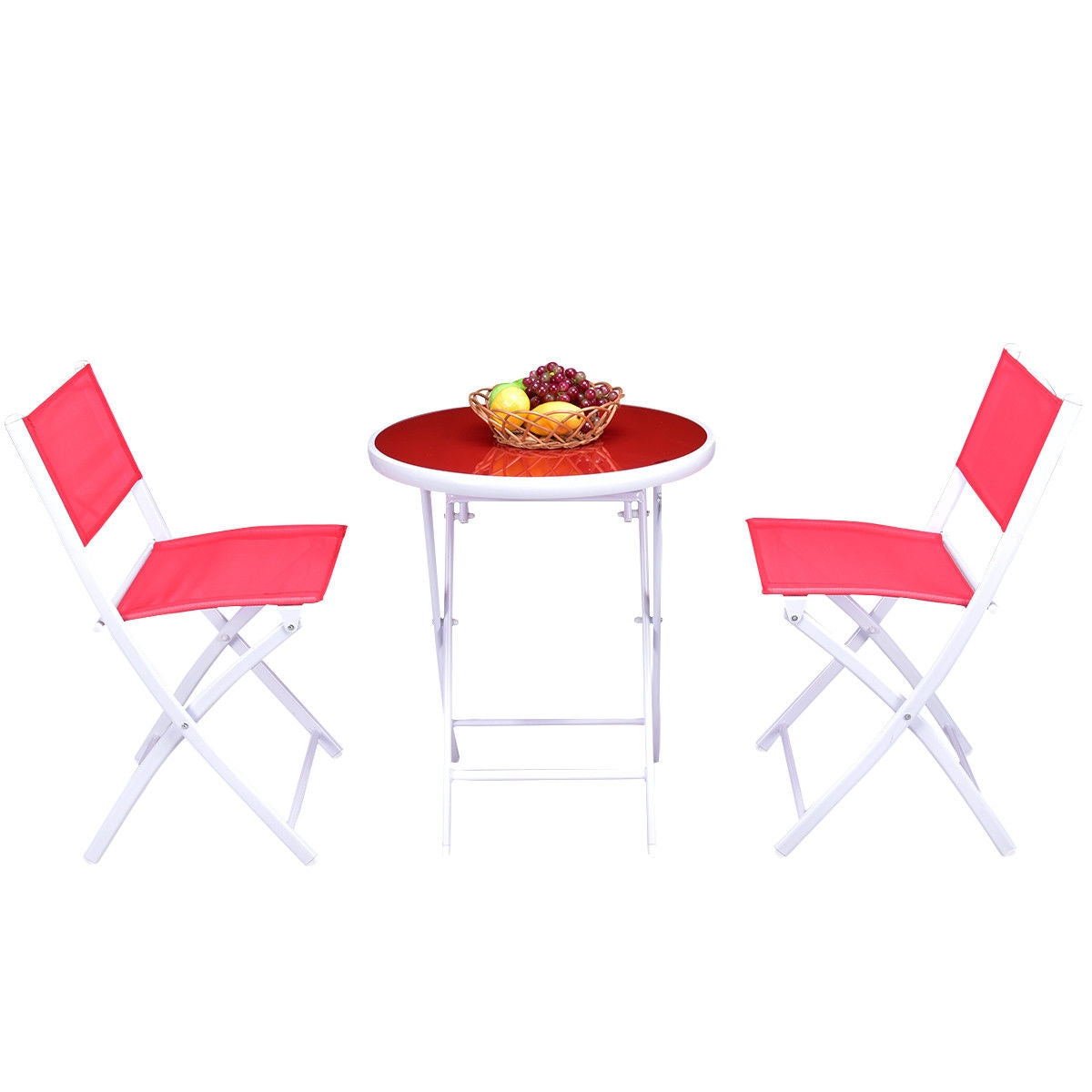 3 Piece Patio Folding Bistro Set, Red Patio Conversation Sets at Gallery Canada