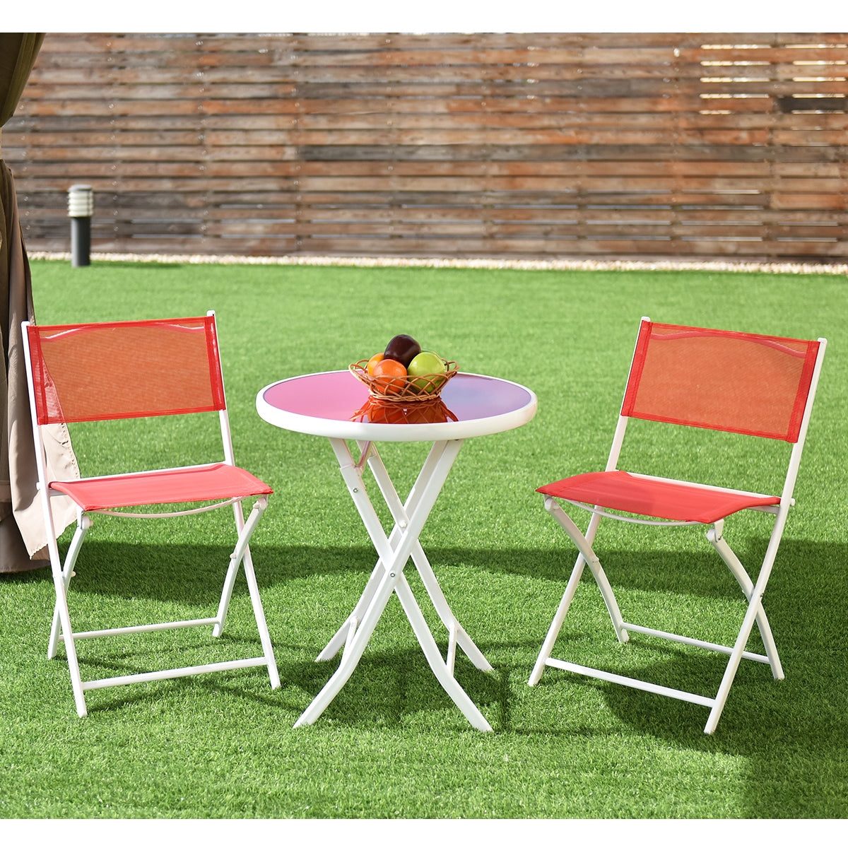 3 Piece Patio Folding Bistro Set, Red Patio Conversation Sets at Gallery Canada