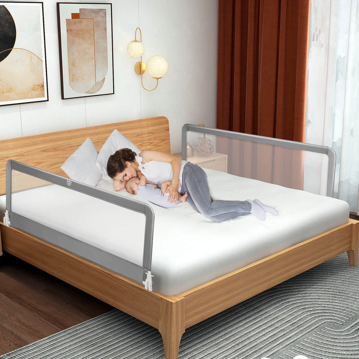 59 Inch Extra Long Folding Breathable Bed Rail Guard With Safety Strap, Gray Bed Rails at Gallery Canada