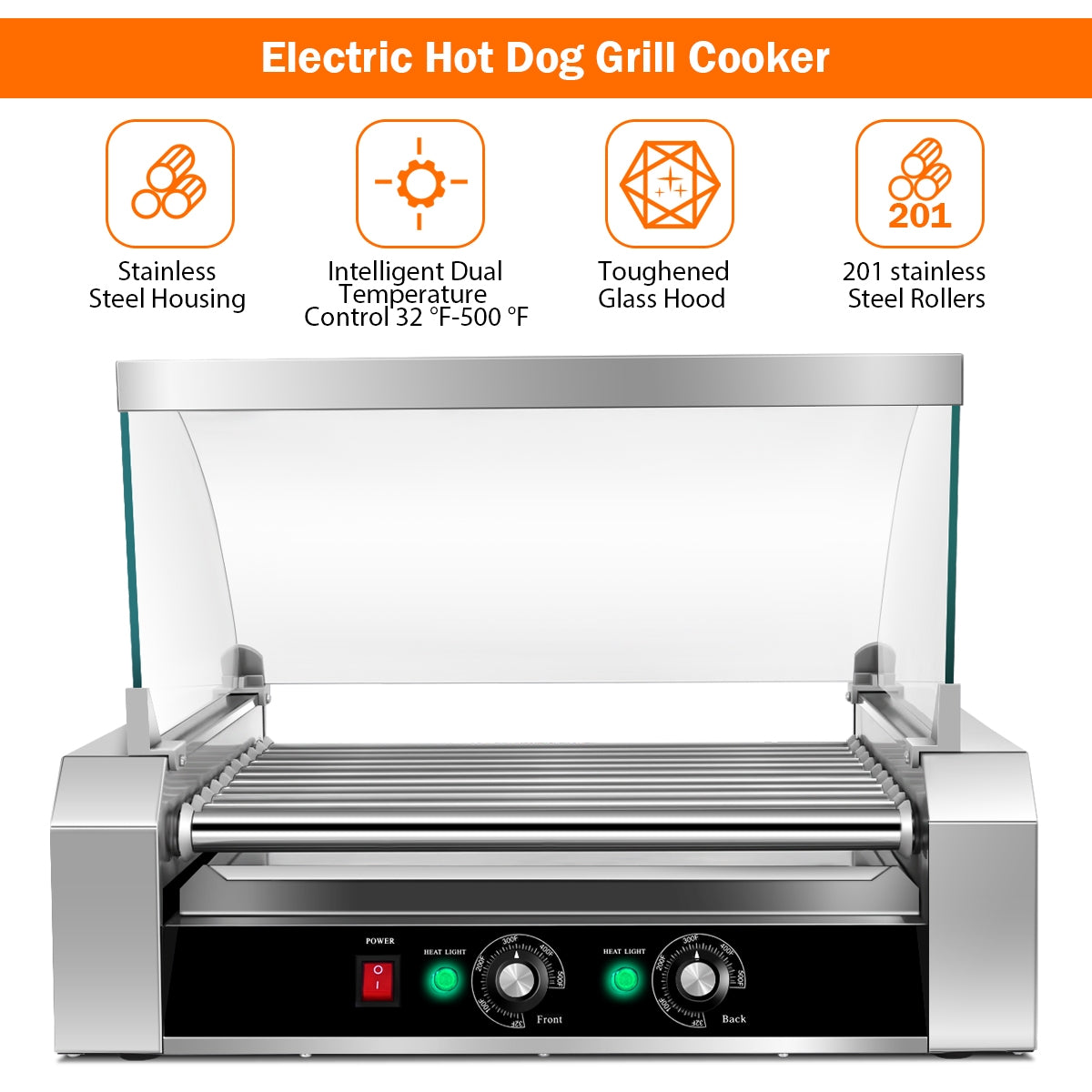 Commercial 11 Roller Grill, 30 Hot Dog Cooker Machine, Silver Food Warmers & Burners at Gallery Canada
