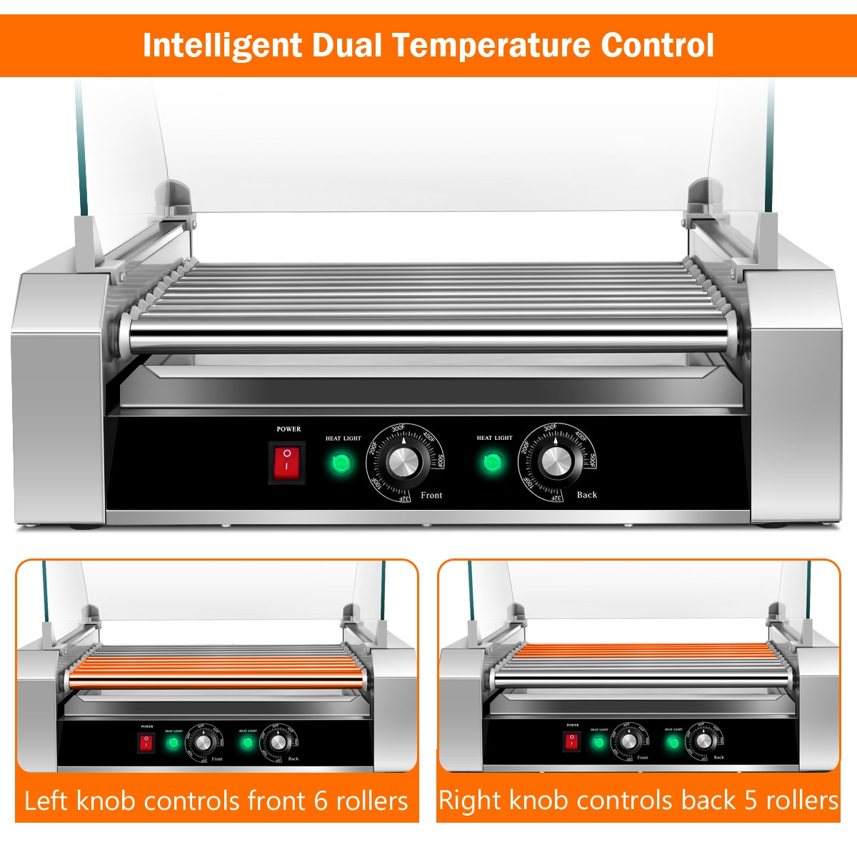 Commercial 11 Roller Grill, 30 Hot Dog Cooker Machine, Silver Food Warmers & Burners at Gallery Canada