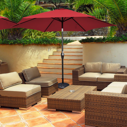 10 Feet Patio Umbrella, Tilt Adjustment, Crank, Dark Red