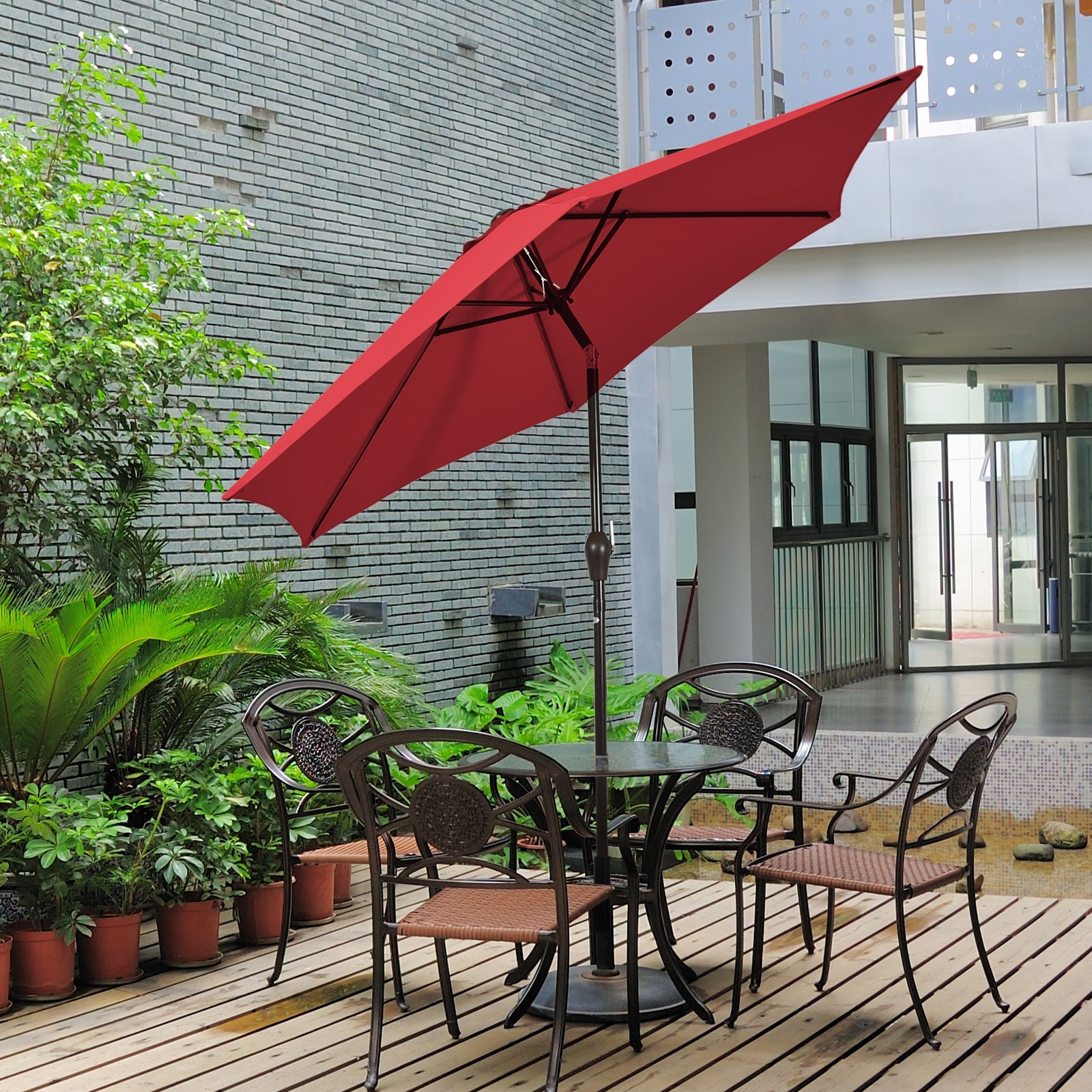 10 Feet Patio Umbrella, Tilt Adjustment, Crank, Dark Red Outdoor Umbrellas at Gallery Canada