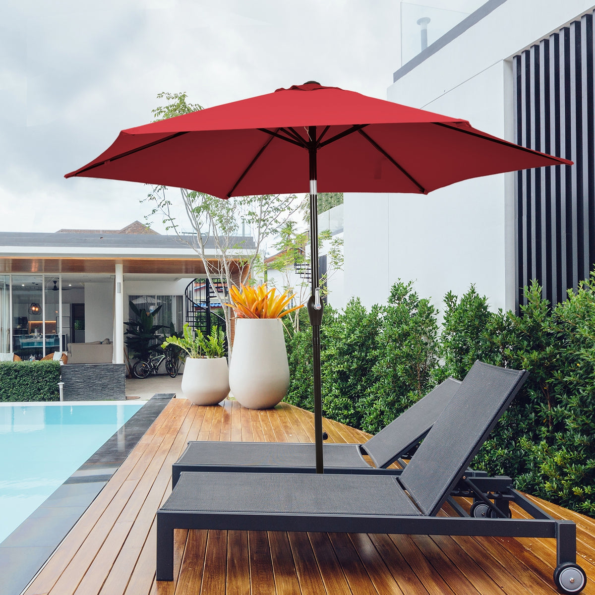 10 Feet Patio Umbrella, Tilt Adjustment, Crank, Dark Red Outdoor Umbrellas at Gallery Canada