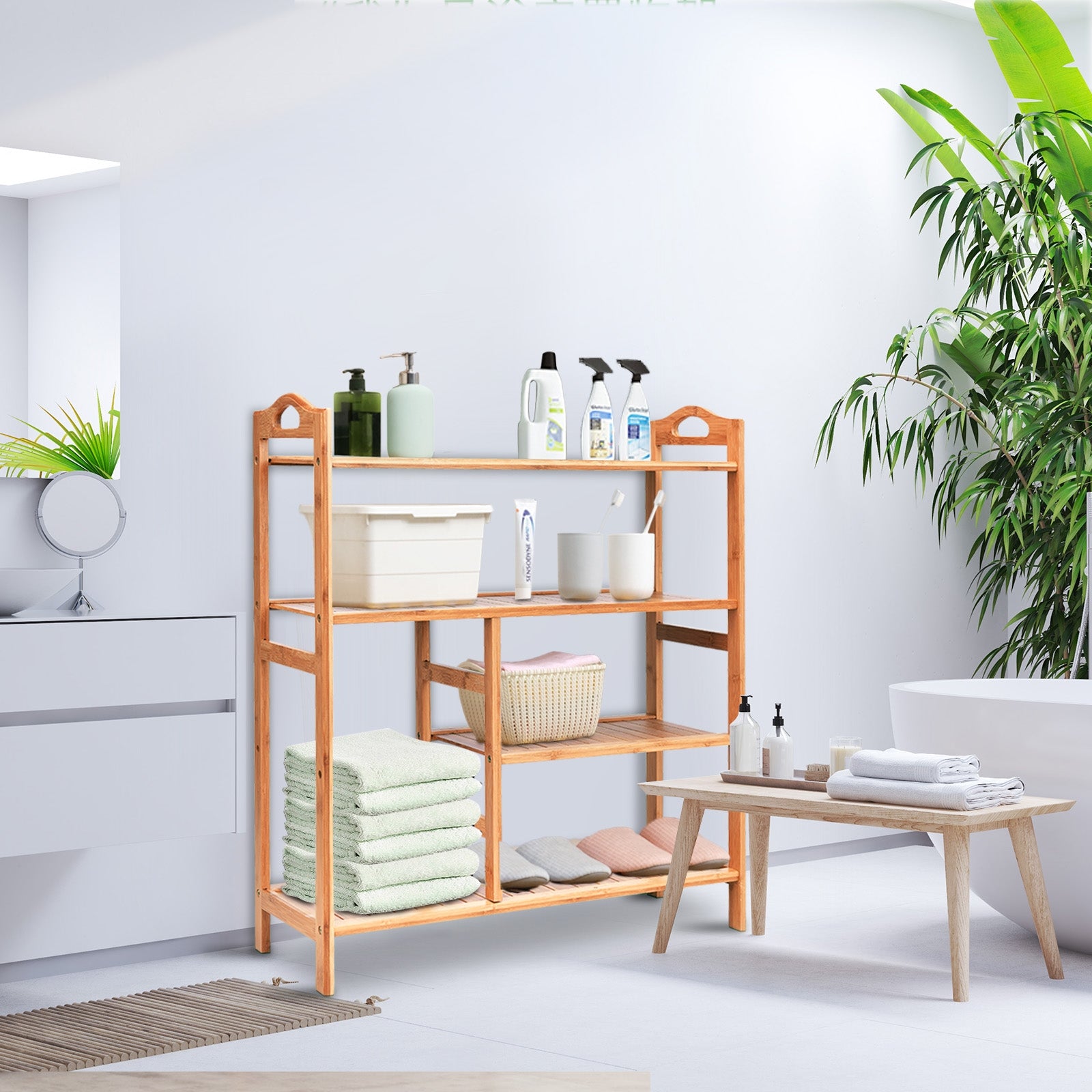 4 Tier Bamboo Storage Shoe Rack, Natural Shoe Racks & Storage Benches at Gallery Canada