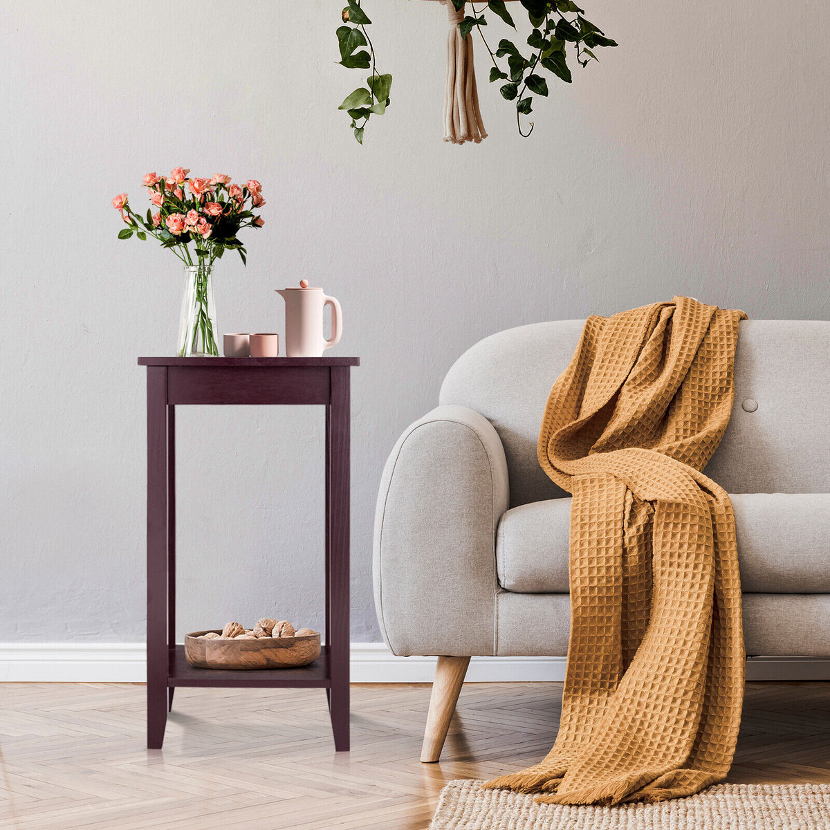 2-Tier Nightstand, Wooden Legs Table, Brown Nightstands at Gallery Canada