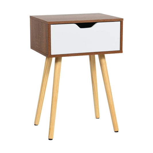 End Side Storage Drawer Nightstand with Solid Wooden Leg, Brown Nightstands Brown at Gallery Canada