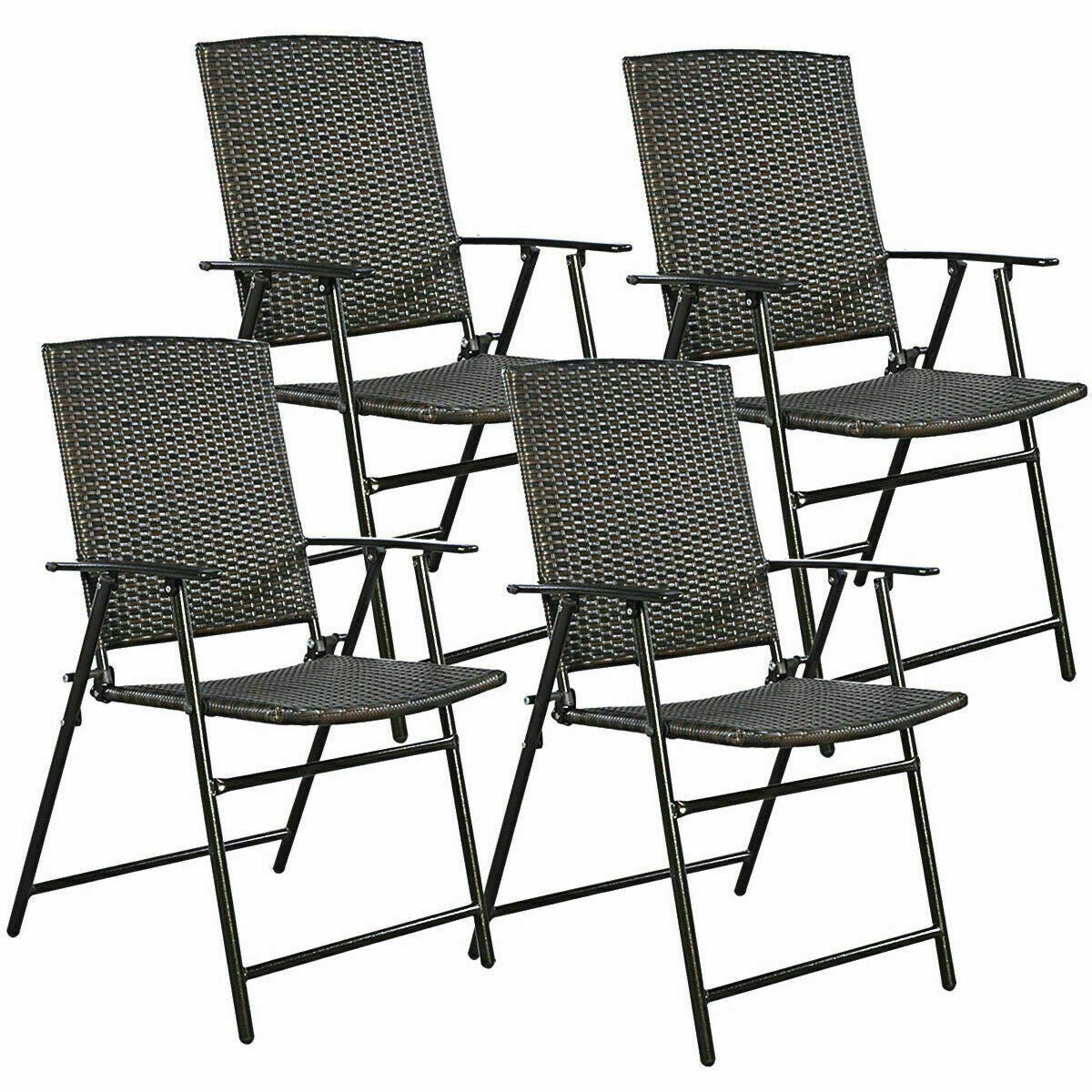 Set of 4 Rattan Folding Chairs, Brown Patio Dining Chairs at Gallery Canada