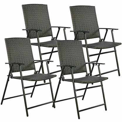 Set of 4 Rattan Folding Chairs, Brown Patio Dining Chairs at Gallery Canada