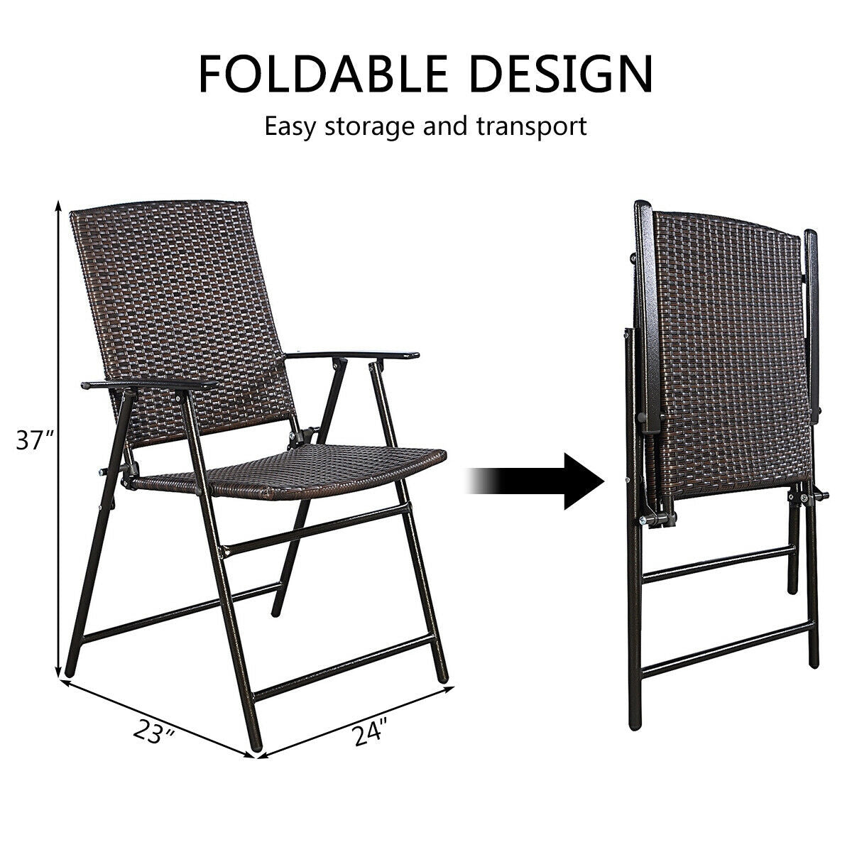 Set of 4 Rattan Folding Chairs, Brown Patio Dining Chairs at Gallery Canada