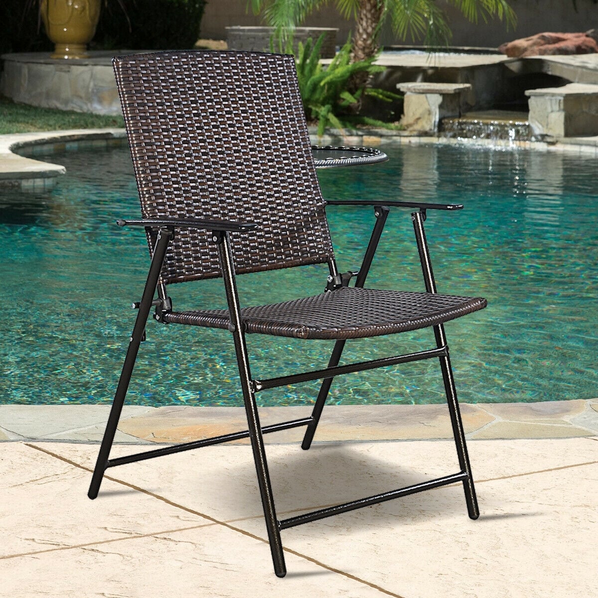 Set of 4 Rattan Folding Chairs, Brown Patio Dining Chairs at Gallery Canada