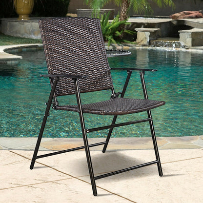 Set of 4 Rattan Folding Chairs, Brown Patio Dining Chairs at Gallery Canada
