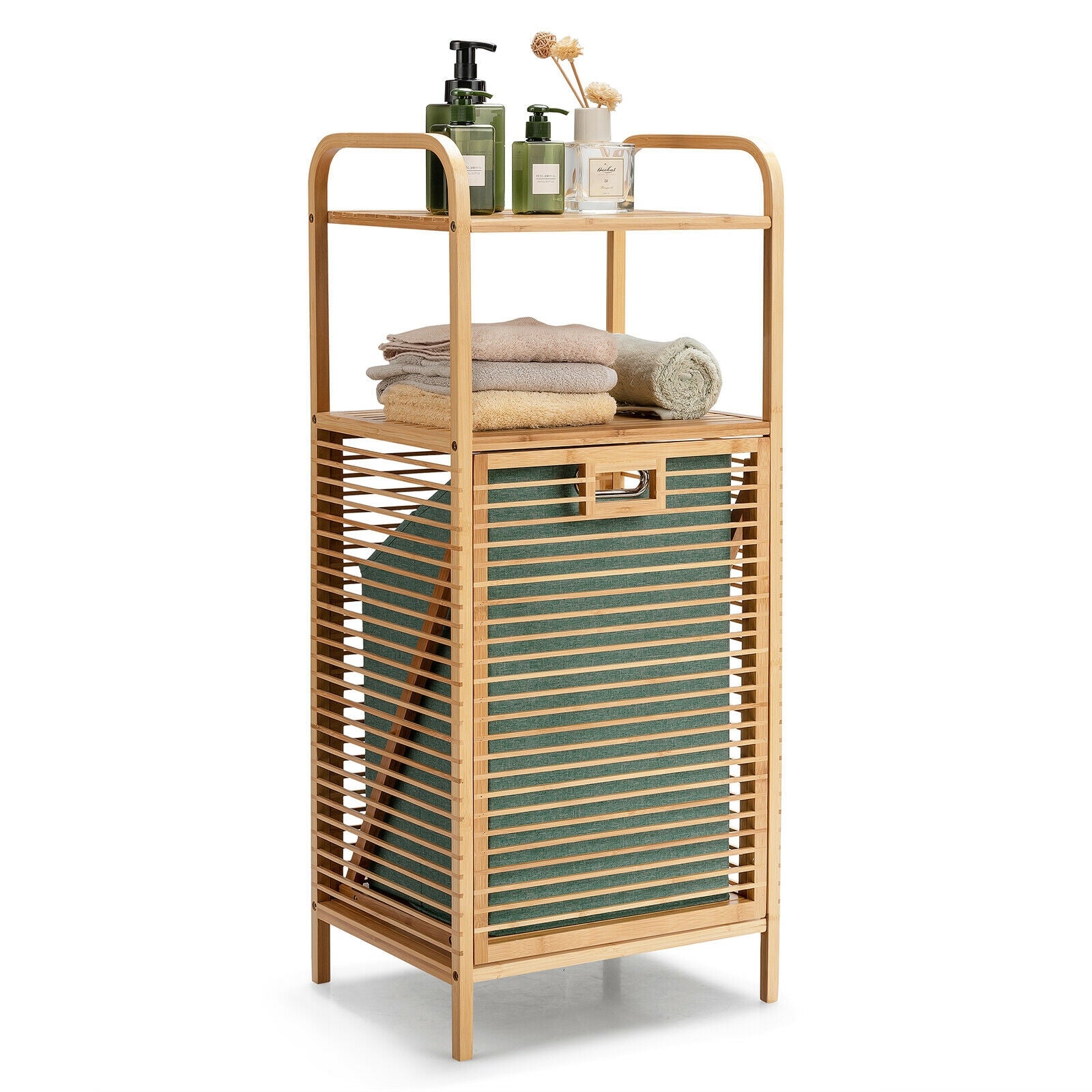 Bamboo Laundry Hamper With 2-Tier Shelf, Removable Liner, Natural Laundry Baskets Natural at Gallery Canada