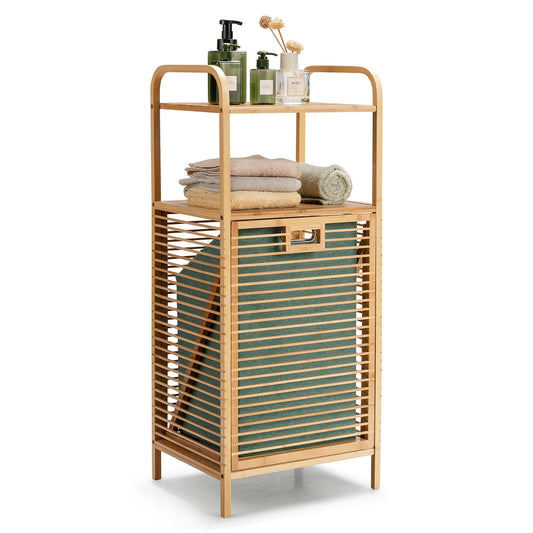 Bamboo Laundry Hamper With 2-Tier Shelf, Removable Liner, Natural Laundry Baskets Natural at Gallery Canada
