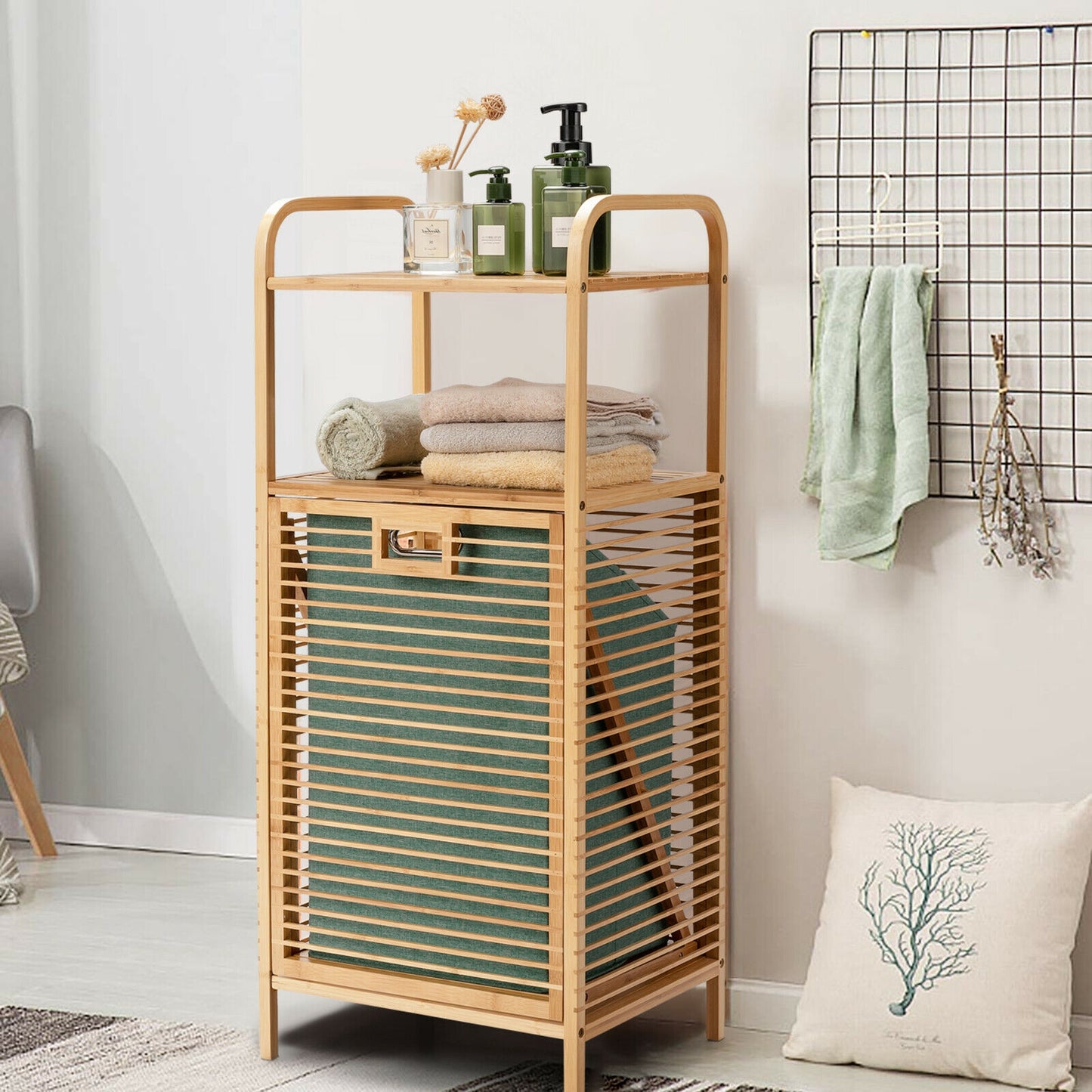 Bamboo Laundry Hamper With 2-Tier Shelf, Removable Liner, Natural Laundry Baskets at Gallery Canada