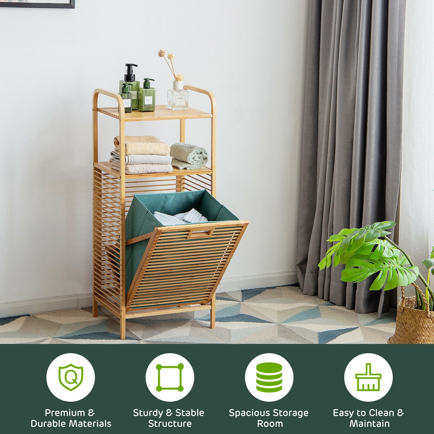 Bamboo Laundry Hamper With 2-Tier Shelf, Removable Liner, Natural Laundry Baskets at Gallery Canada