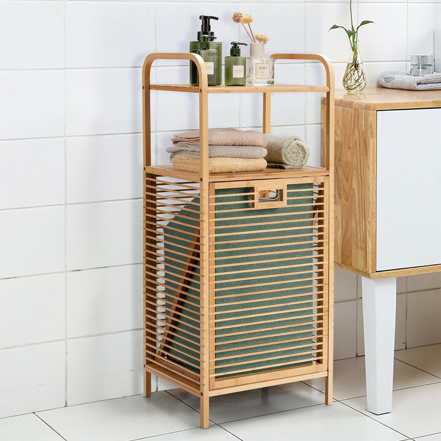 Bamboo Laundry Hamper With 2-Tier Shelf, Removable Liner, Natural Laundry Baskets at Gallery Canada