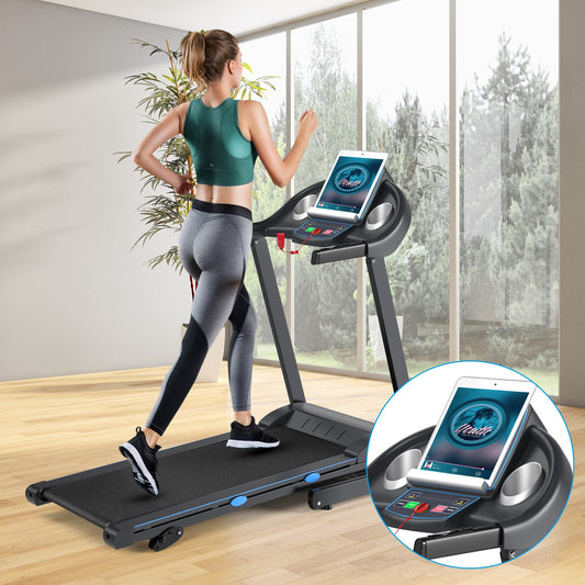 2.25 HP Folding Electric Motorized Power Treadmill with Blue Backlit LCD Display, Black Treadmills Black at Gallery Canada