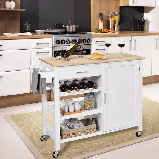 Kitchen Island Cart Rolling Serving Cart Wood Trolley, White Kitchen Islands & Carts White at Gallery Canada