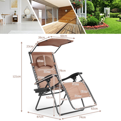 Folding Recliner Lounge Chair, Shade Canopy, Cup Holder, Brown Beach & Lawn Chairs at Gallery Canada