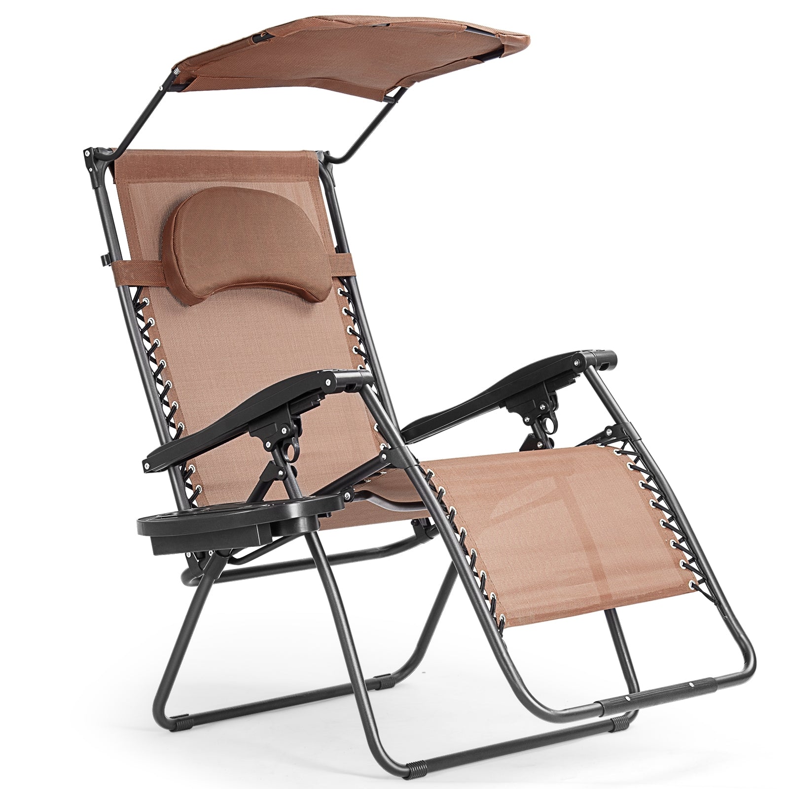 Folding Recliner Lounge Chair, Shade Canopy, Cup Holder, Brown Beach & Lawn Chairs at Gallery Canada