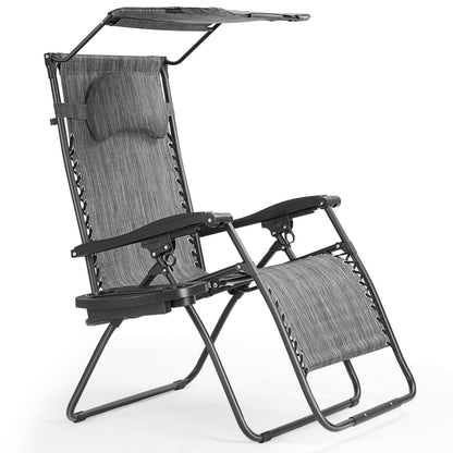Folding Recliner Lounge Chair With Shade Canopy, Cup Holder, Gray Beach & Lawn Chairs at Gallery Canada