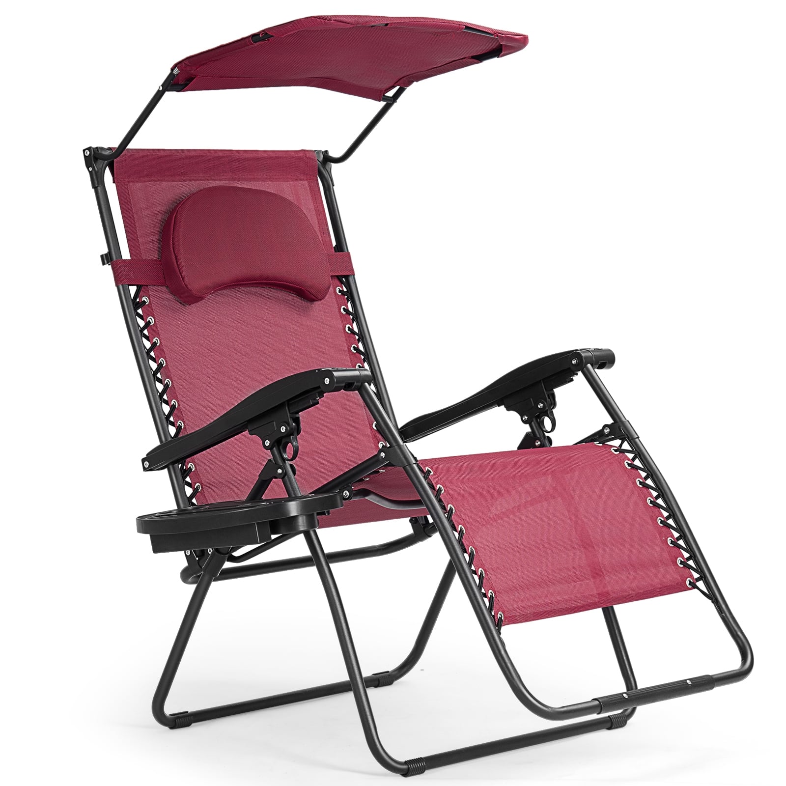 Folding Recliner Lounge Chair, Shade Canopy Cup Holder, Dark Red Beach & Lawn Chairs at Gallery Canada
