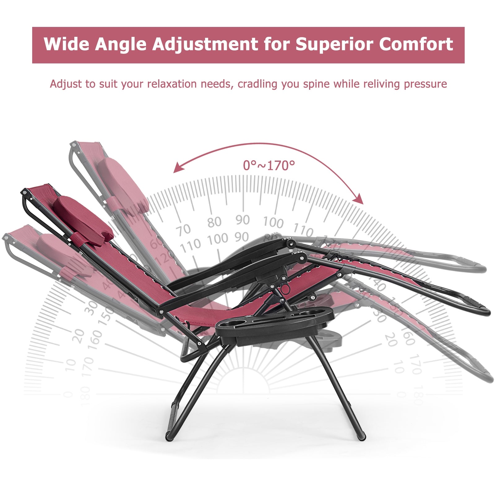 Folding Recliner Lounge Chair, Shade Canopy Cup Holder, Dark Red Beach & Lawn Chairs at Gallery Canada