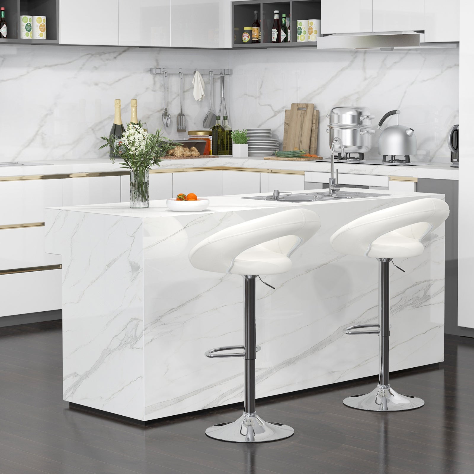Height Adjustable Bar Stools, Set of 2, White Bar Stools at Gallery Canada