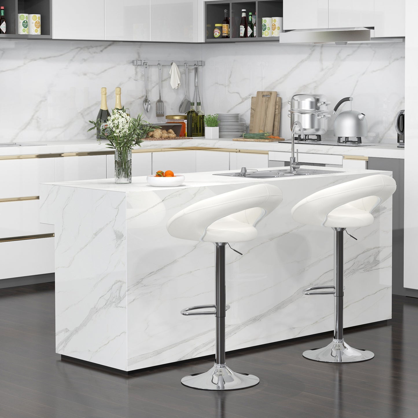 Height Adjustable Bar Stools, Set of 2, White Bar Stools at Gallery Canada