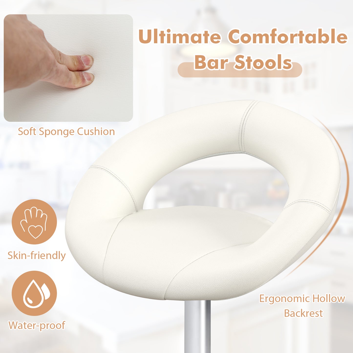 Height Adjustable Bar Stools, Set of 2, White Bar Stools at Gallery Canada