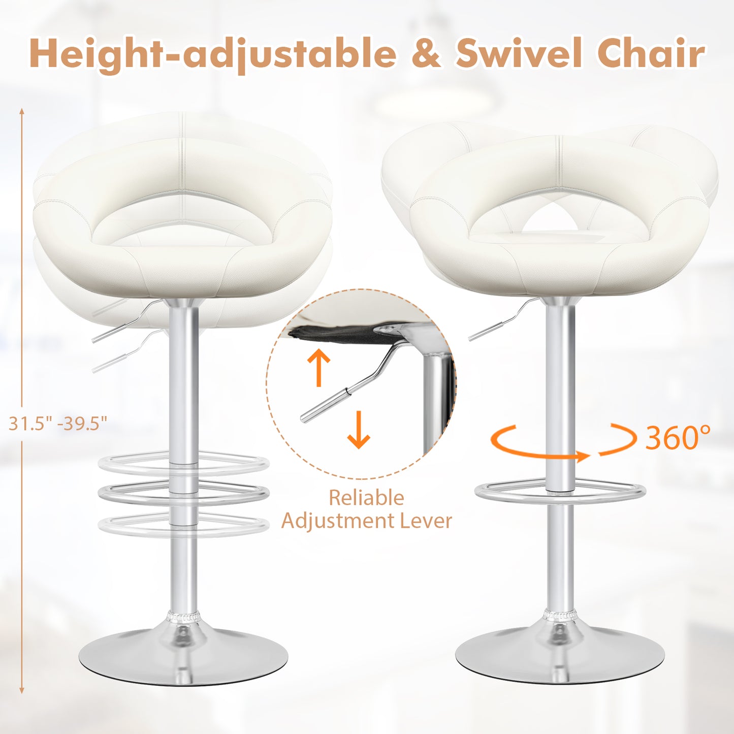 Height Adjustable Bar Stools, Set of 2, White Bar Stools at Gallery Canada