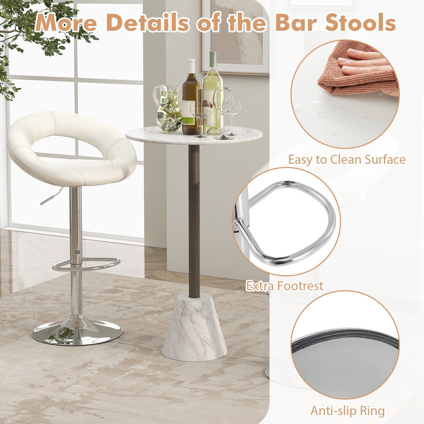 Height Adjustable Bar Stools, Set of 2, White Bar Stools at Gallery Canada