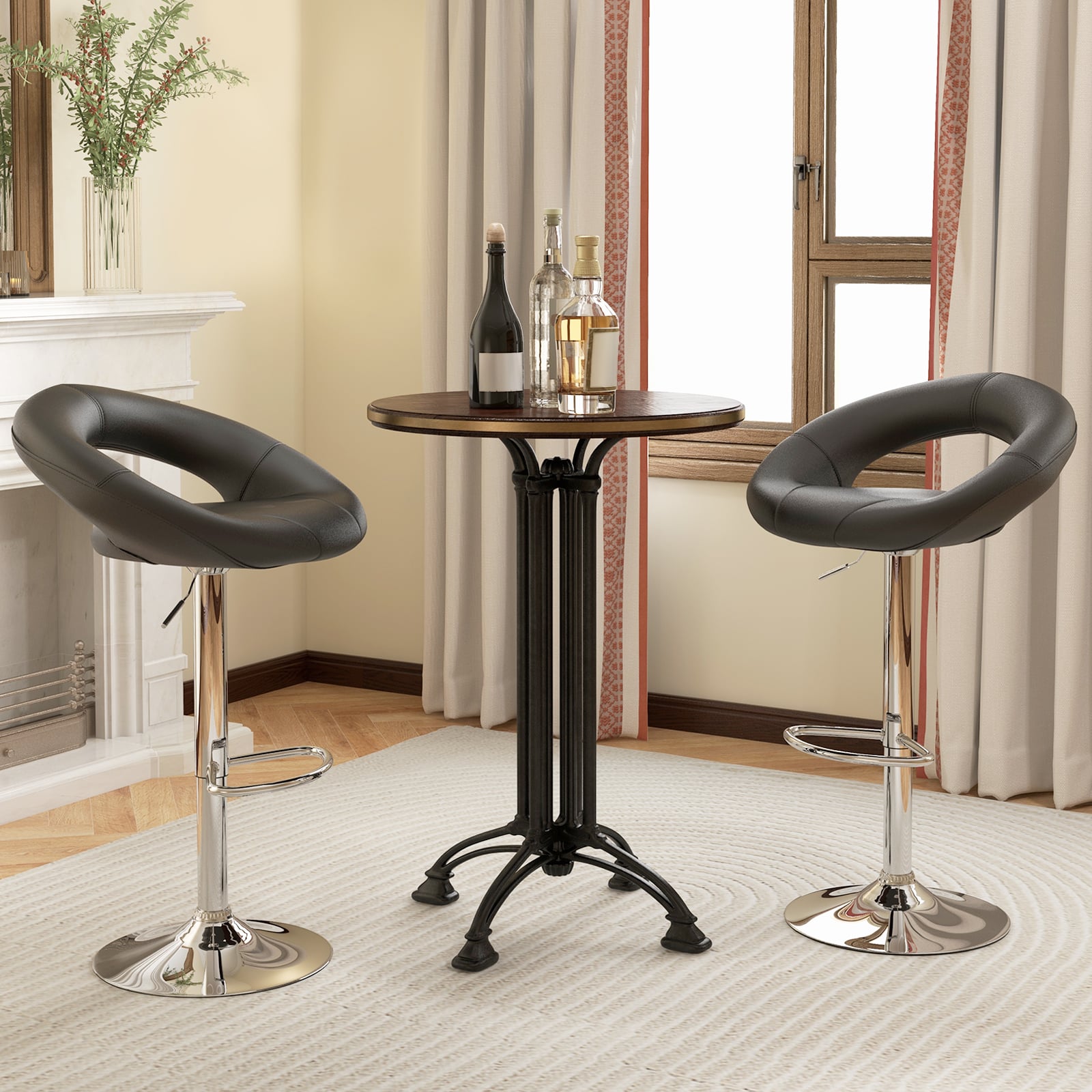Height Adjustable Bar Stools, Set of 2, Hollow Back, Footrest, Black Bar Stools at Gallery Canada