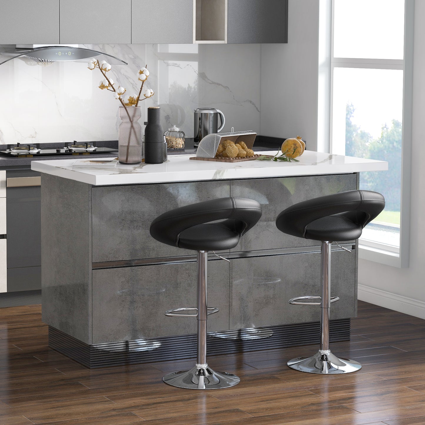 Height Adjustable Bar Stools, Set of 2, Hollow Back, Footrest, Black Bar Stools at Gallery Canada