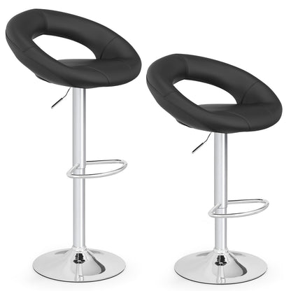Height Adjustable Bar Stools, Set of 2, Hollow Back, Footrest, Black Bar Stools Black at Gallery Canada