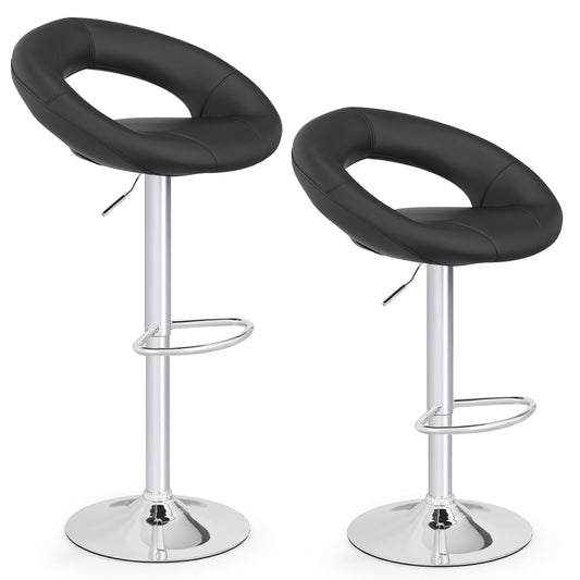 Height Adjustable Bar Stools, Set of 2, Hollow Back, Footrest, Black Bar Stools Black at Gallery Canada