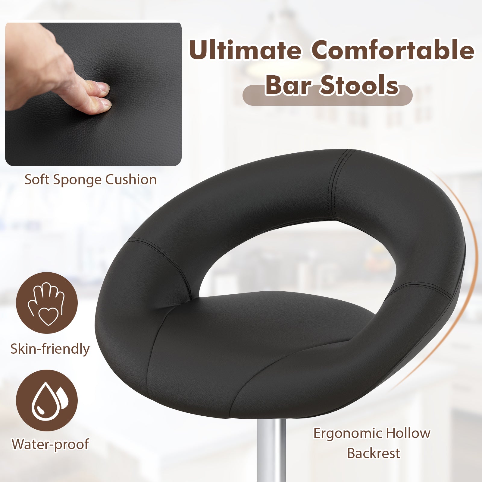 Height Adjustable Bar Stools, Set of 2, Hollow Back, Footrest, Black Bar Stools at Gallery Canada