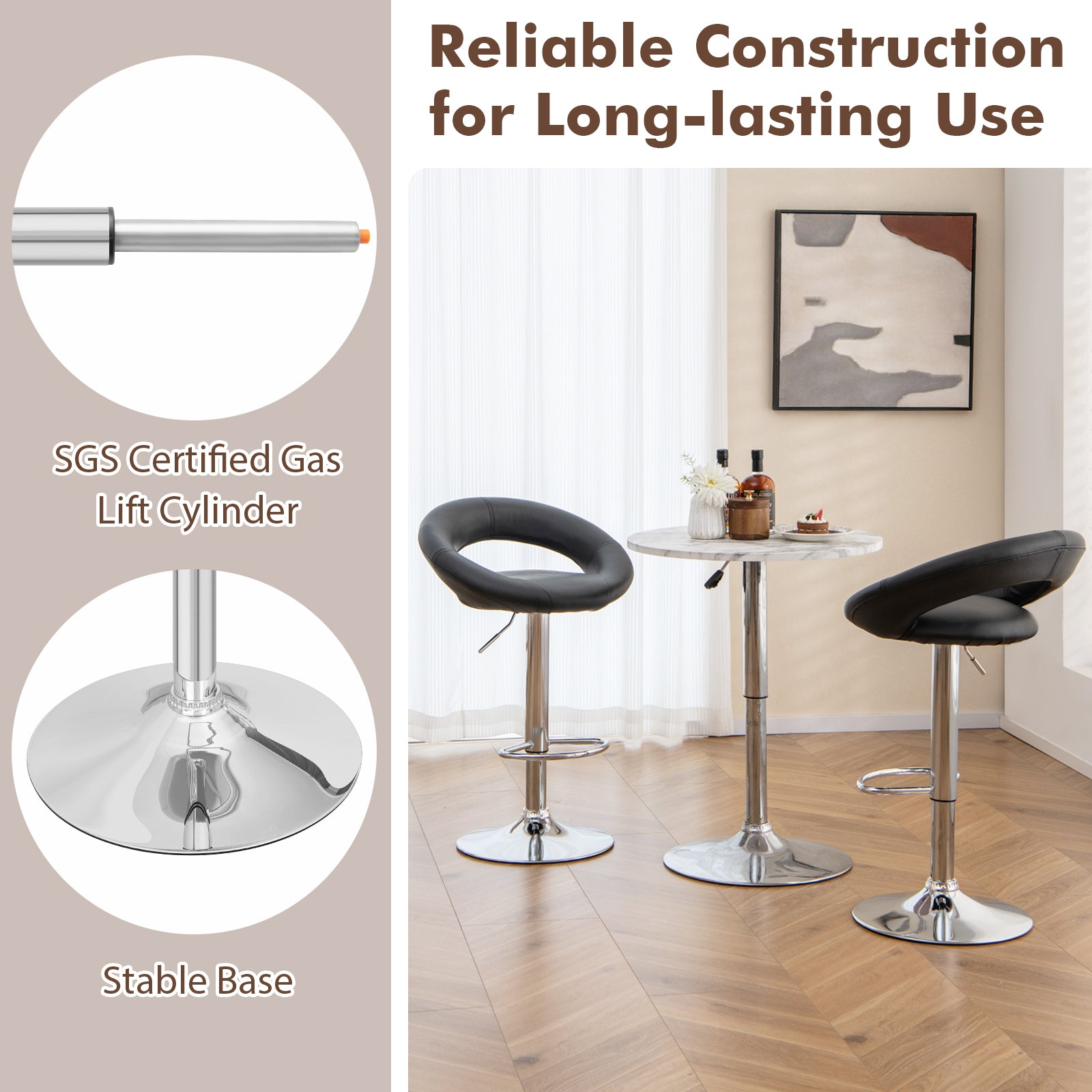 Height Adjustable Bar Stools, Set of 2, Hollow Back, Footrest, Black Bar Stools at Gallery Canada