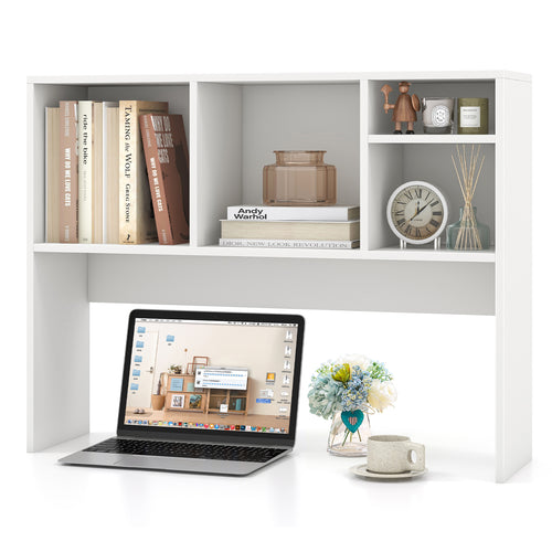 Computer Desktop Bookcase with 4 Cubbies and Open Back Compartment, White