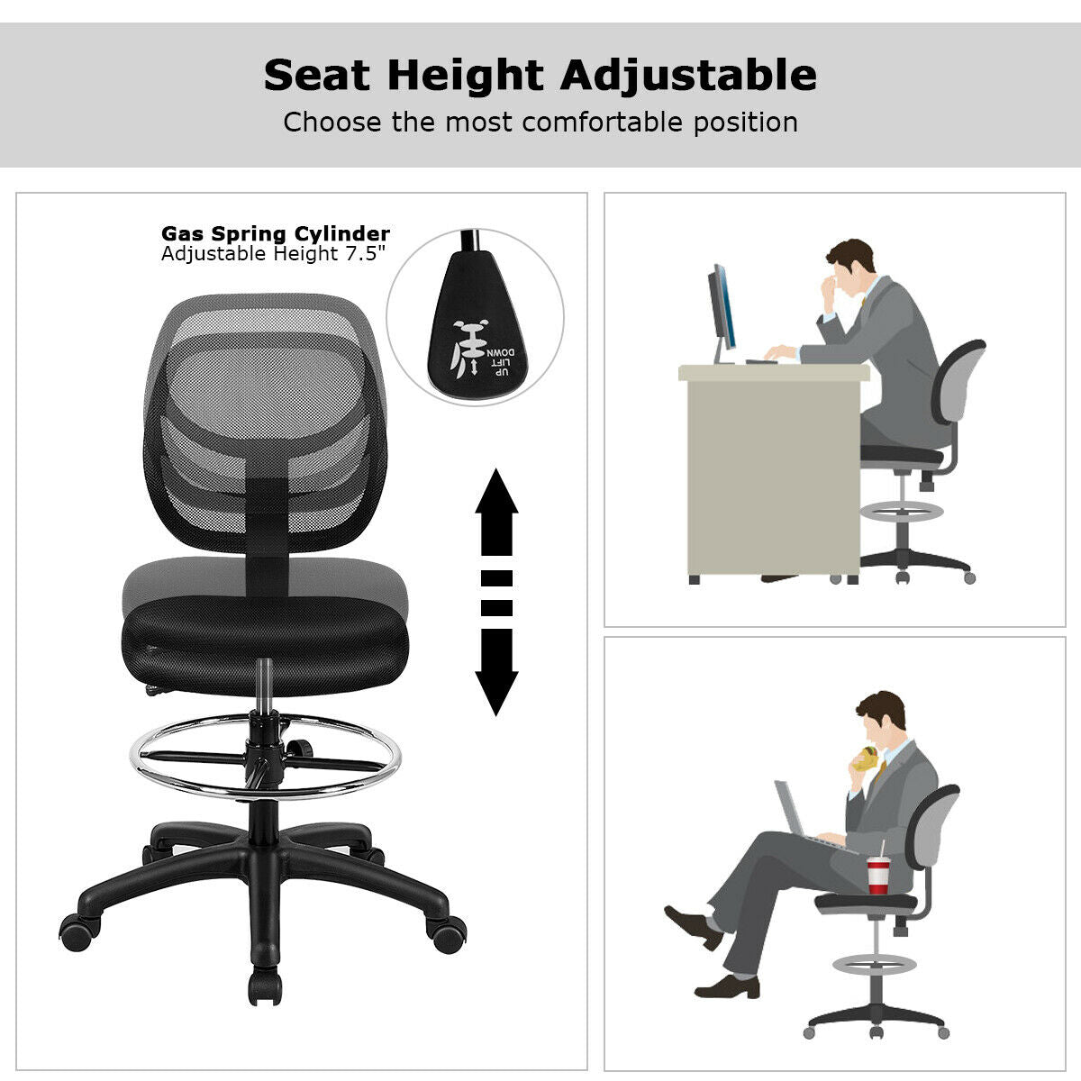 Adjustable Height Mesh Office Chair, Black Mesh Chairs at Gallery Canada