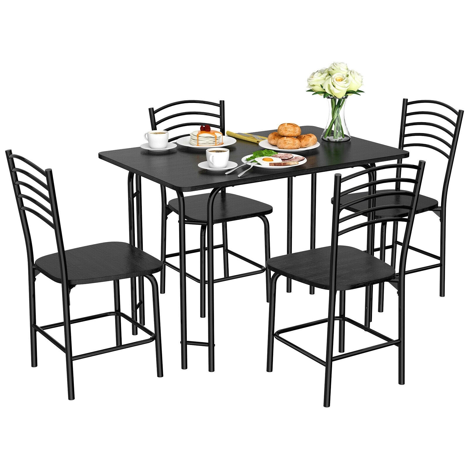 5 Piece Wood Rectangular Dining Table Set, Black Dining Room Sets at Gallery Canada