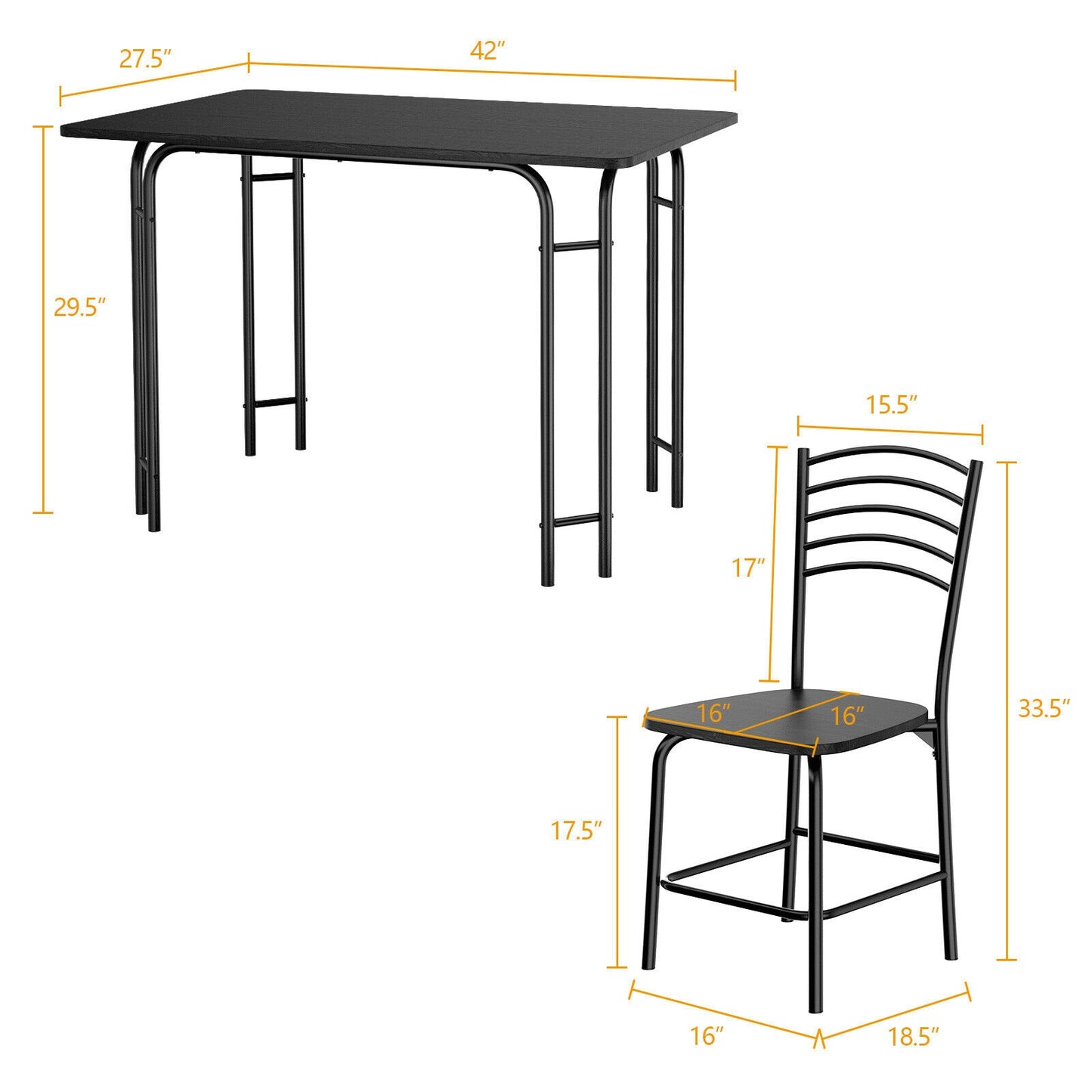 5 Piece Wood Rectangular Dining Table Set, Black Dining Room Sets at Gallery Canada