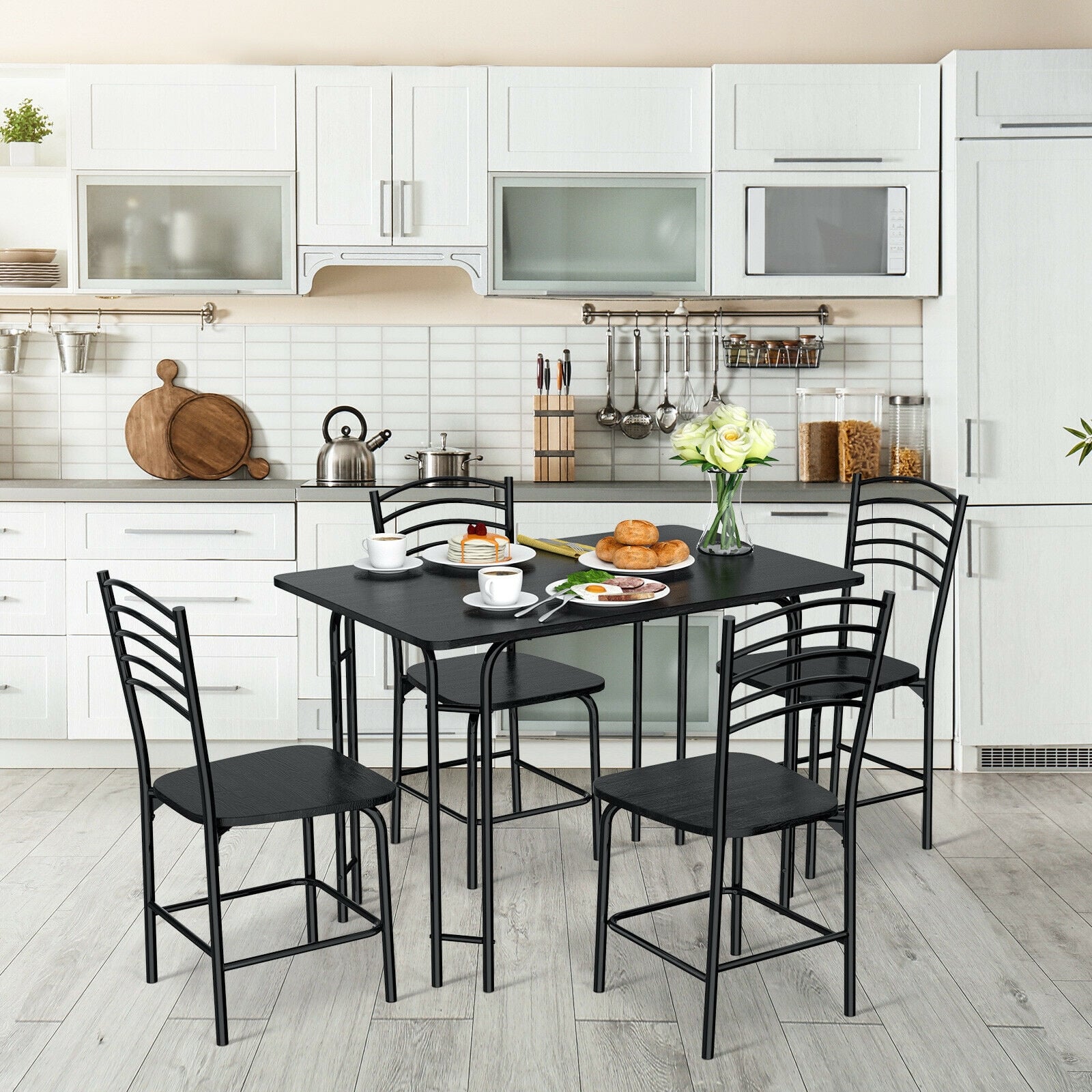 5 Piece Wood Rectangular Dining Table Set, Black Dining Room Sets at Gallery Canada