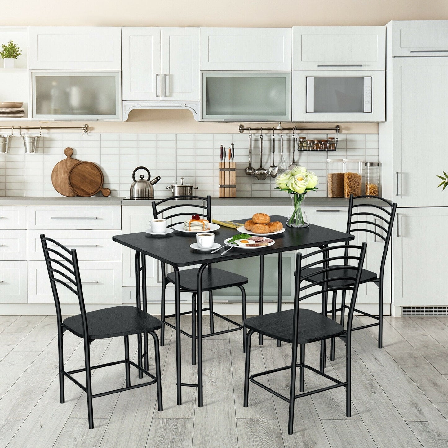 5 Piece Wood Rectangular Dining Table Set, Black Dining Room Sets at Gallery Canada