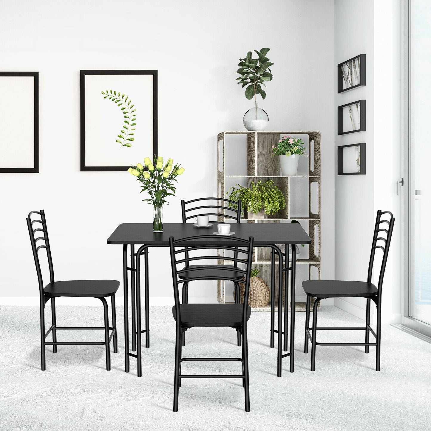 5 Piece Wood Rectangular Dining Table Set, Black Dining Room Sets at Gallery Canada