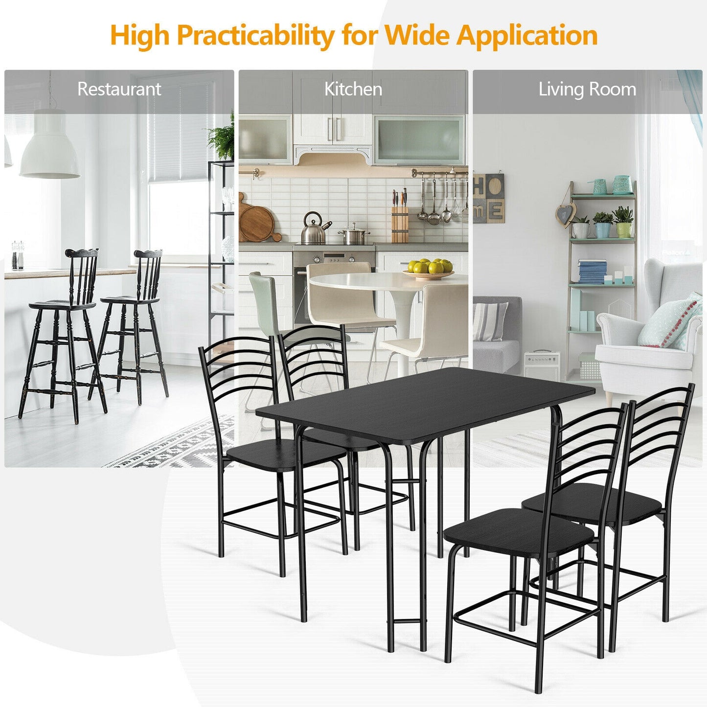 5 Piece Wood Rectangular Dining Table Set, Black Dining Room Sets at Gallery Canada